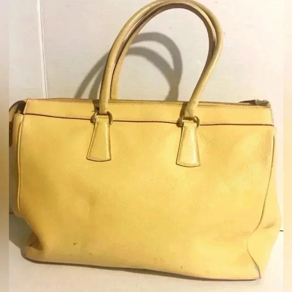 Salvatore Ferragamo yellow/ beige leather satchel handbag